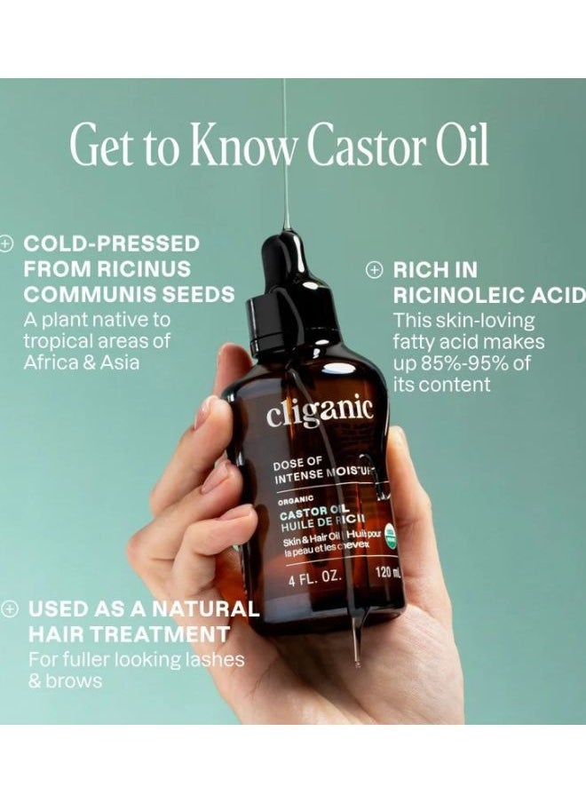 Organic Castor Oil 8oz/240ml, For Eyelashes, Eyebrows, Hair & Skin