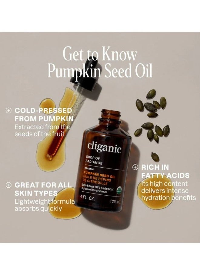 Organic Pumpkin Seed Oil 4oz / 120ml, For Face & Hair, Natural Cold Pressed Unrefined