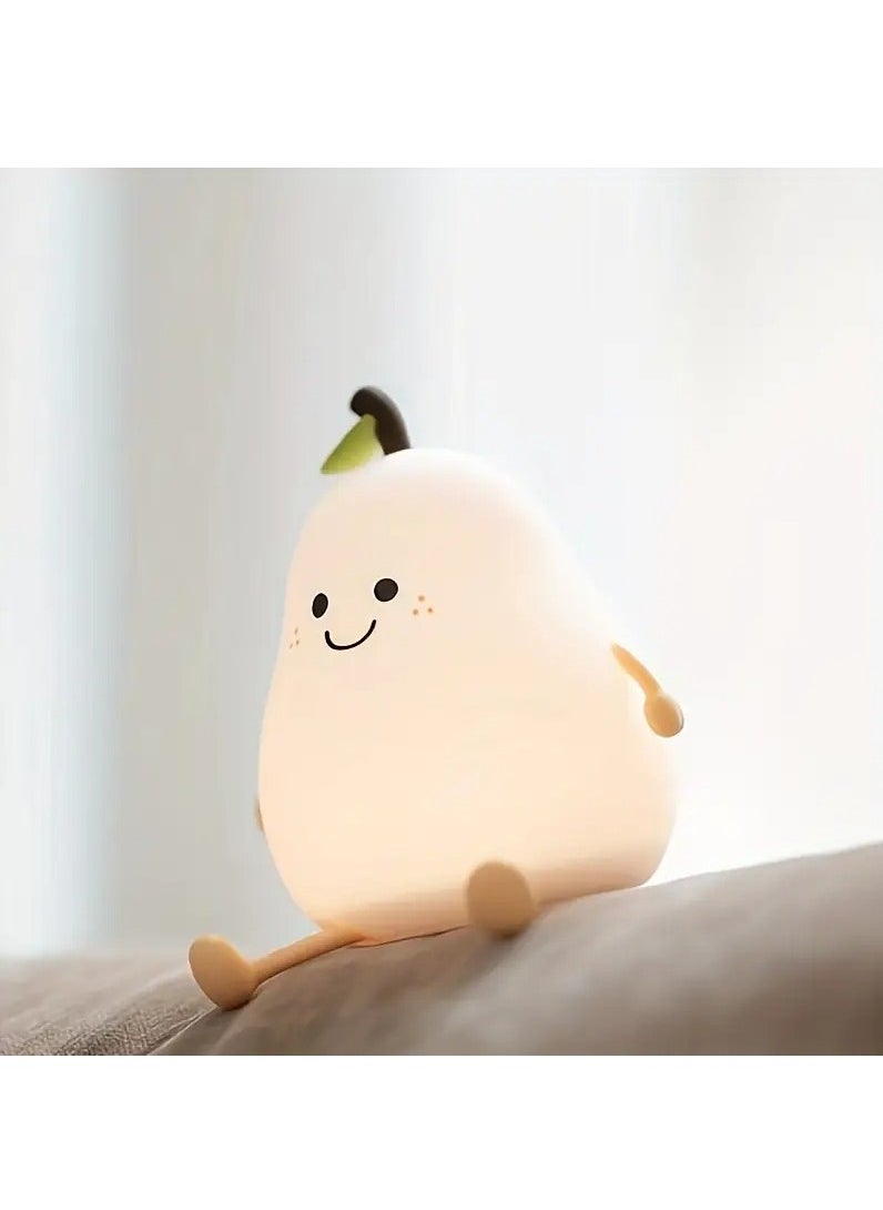 Charming Pear-Shaped LED Night Light with Touch Control - USB Rechargeable, Adjustable Brightness, Multiple Colors - Perfect for Bedroom Ambiance