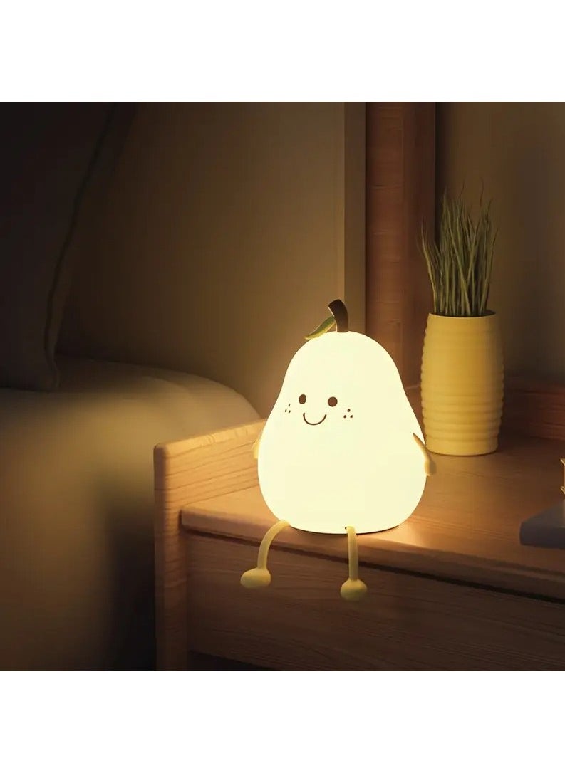 Charming Pear-Shaped LED Night Light with Touch Control - USB Rechargeable, Adjustable Brightness, Multiple Colors - Perfect for Bedroom Ambiance