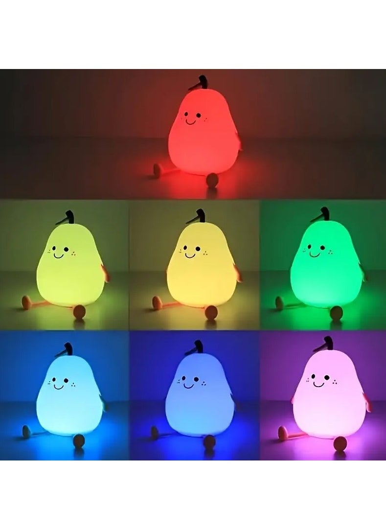 Charming Pear-Shaped LED Night Light with Touch Control - USB Rechargeable, Adjustable Brightness, Multiple Colors - Perfect for Bedroom Ambiance