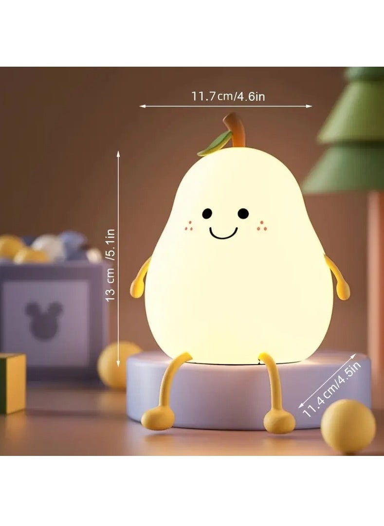 Charming Pear-Shaped LED Night Light with Touch Control - USB Rechargeable, Adjustable Brightness, Multiple Colors - Perfect for Bedroom Ambiance