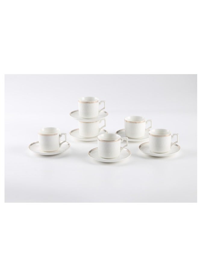 Shallow New Bone China Lara Coffee Cup & Saucer Set, 90ml (White, 6 Cups, 6 Saucer)