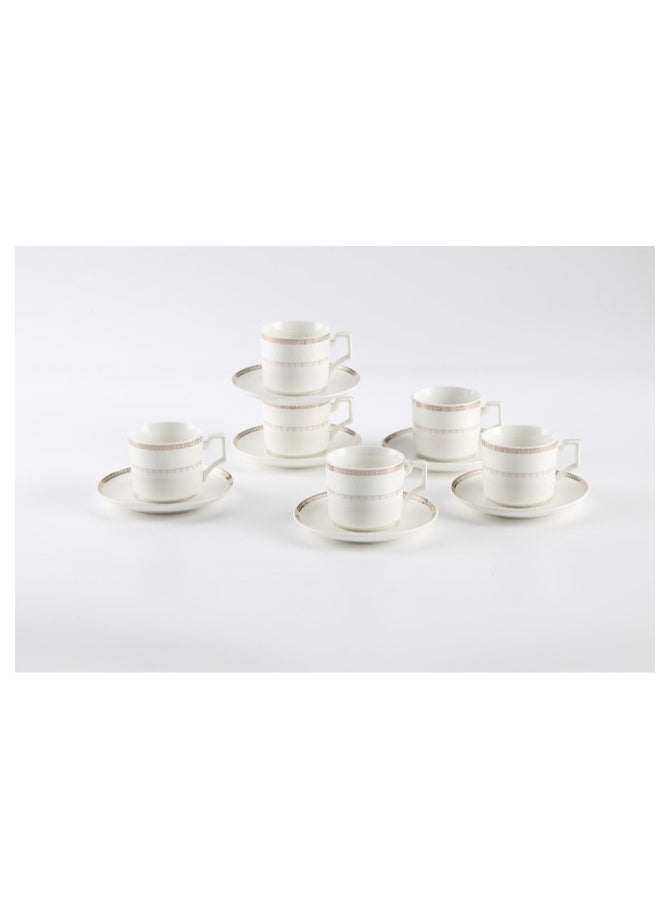 Shallow New Bone China Rosa Coffee Cup & Saucer Set, 90ml (White, 6 Cups, 6 Saucer)