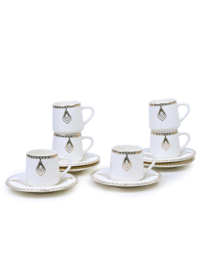 Shallow Porcelain Nyla Coffee Cup & Saucer Set, 90ml (6 Cups, 6 Saucer, White)