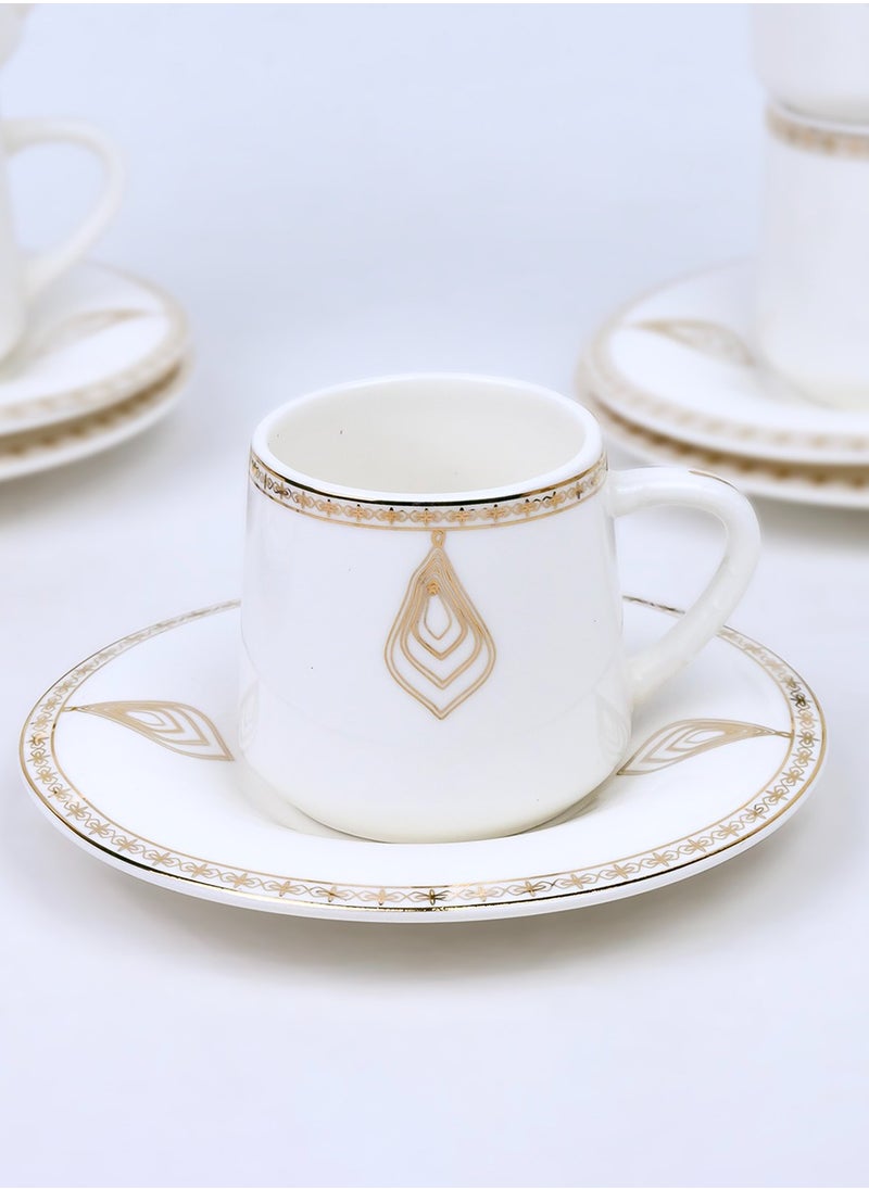 Shallow Porcelain Nyla Coffee Cup & Saucer Set, 90ml (6 Cups, 6 Saucer, White)