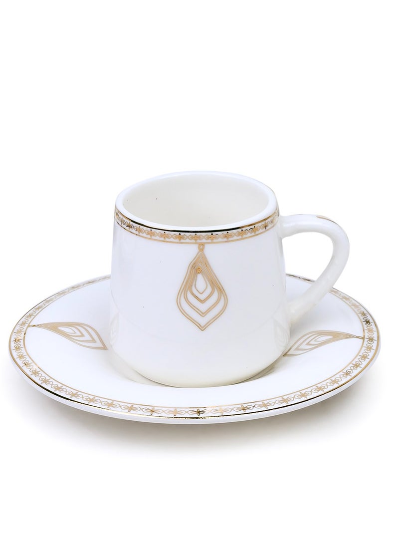 Shallow Porcelain Nyla Coffee Cup & Saucer Set, 90ml (6 Cups, 6 Saucer, White)