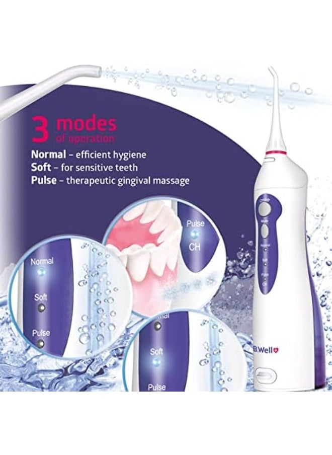 B.Well WI-911 3-Mode Portable Oral Irrigator Water Flosser with 2 User Tip & Li-ion Battery Charger Adapter