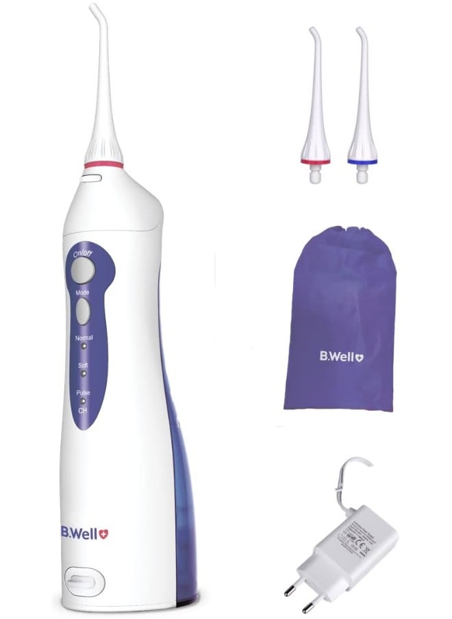 B.Well WI-911 3-Mode Portable Oral Irrigator Water Flosser with 2 User Tip & Li-ion Battery Charger Adapter