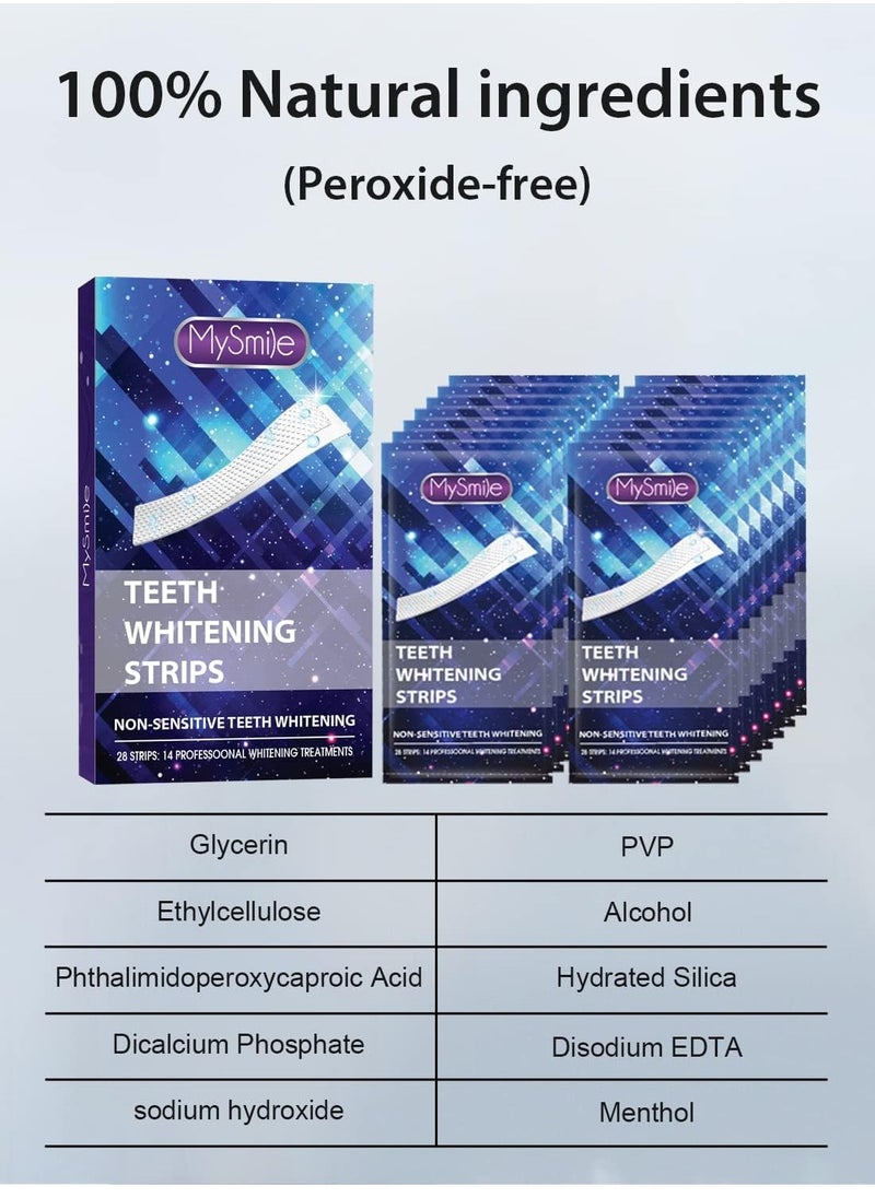 MySmile Teeth Whitening Strips 14 Treatments, Non-Sensitive Formula, Non-Slip 28 Whitening Strips for Sensitive Teeth, Fast Whitening, Safe Whitener for Smokers, Coffee Drinkers, Yellow Stains
