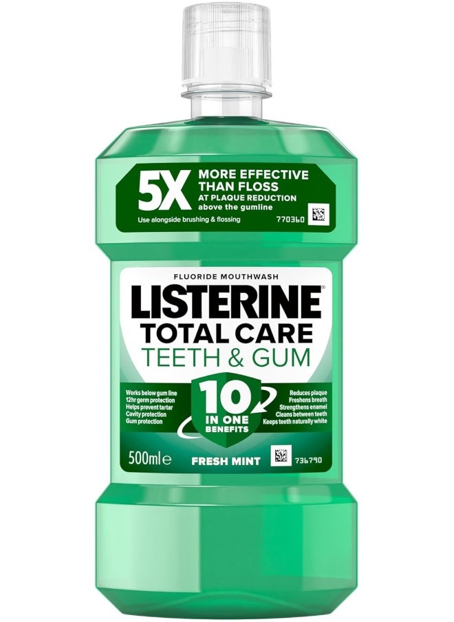 Listerine Total Care Teeth and Gum Mouthwash (500ml), 10-in-1 Benefit Mouthwash for Total Oral Care, Gum Mouthwash to Maintain a Clean and Healthy Mouth