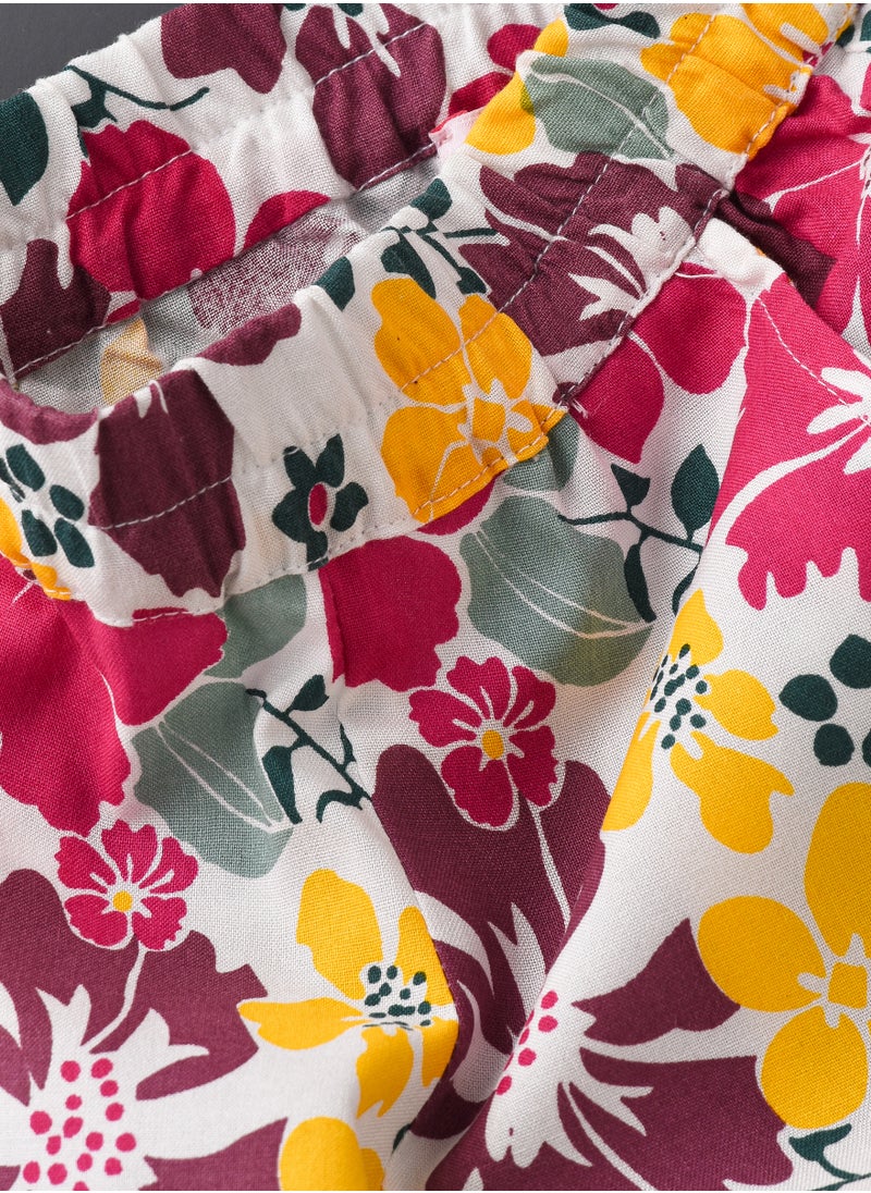 Floral Print Viscose Summer Pants for Infant Girls