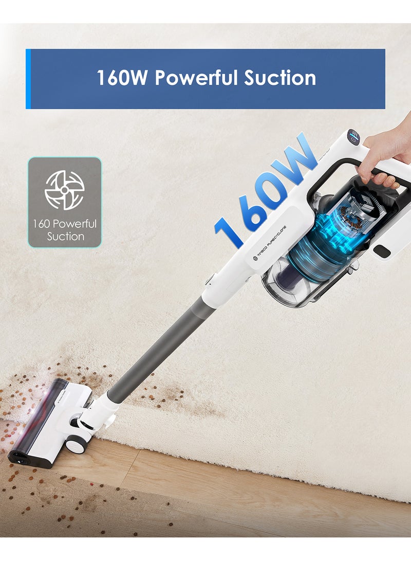 Tineco A30S Cordless Stick Vacuum Cleaner, 160W Suction, 60Min Runtime, 1L Larger Dustbin, ZeroTangle Brush,Tineco PureCyclone Tech, LED Headlight 500 W A30S White