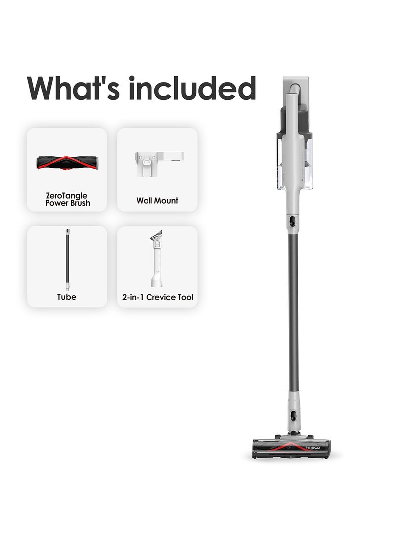 Tineco A30S Cordless Stick Vacuum Cleaner, 160W Suction, 60Min Runtime, 1L Larger Dustbin, ZeroTangle Brush,Tineco PureCyclone Tech, LED Headlight 500 W A30S White