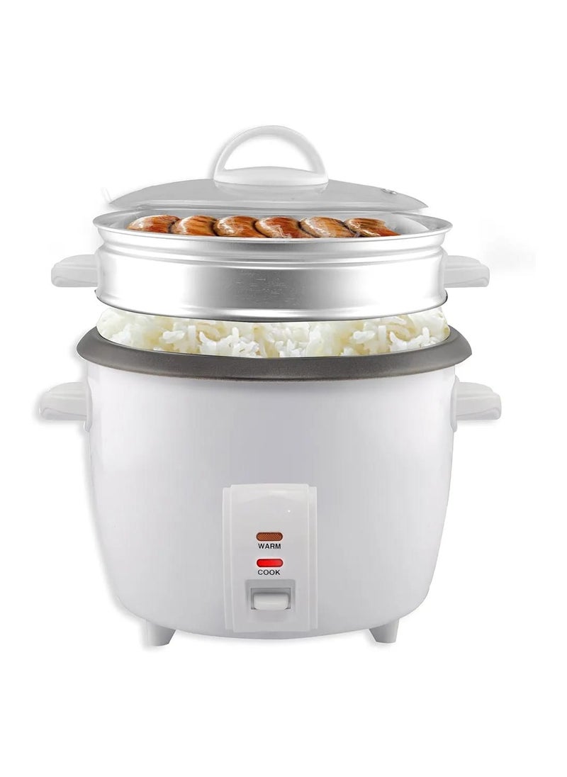 Rice Cooker Aluminum Infused 1.8Liter/20 Cup Rice & Grain Cooker with Aluminum Vegetable Steam Tray - White