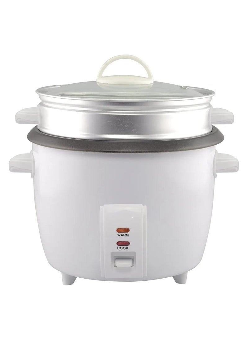 Rice Cooker Aluminum Infused 1.8Liter/20 Cup Rice & Grain Cooker with Aluminum Vegetable Steam Tray - White