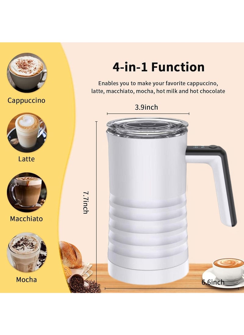 Electric Milk Frother and Steamer 4 in 1 Automatic Milk Warmer 400W Non-Stick Interior 580ml Hot/Cold Stainless Steel Milk Foam Maker for Coffee/Hot Chocolate Milk/Latte/Cappuccinos-White