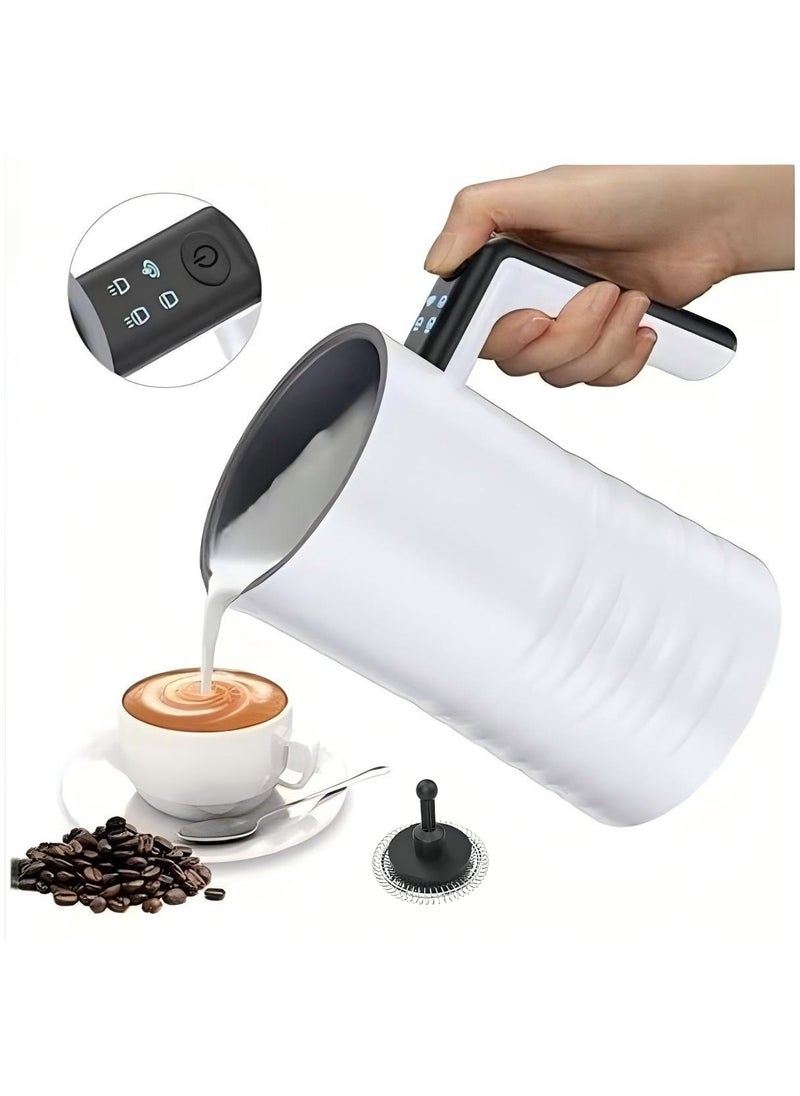 Electric Milk Frother and Steamer 4 in 1 Automatic Milk Warmer 400W Non-Stick Interior 580ml Hot/Cold Stainless Steel Milk Foam Maker for Coffee/Hot Chocolate Milk/Latte/Cappuccinos-White