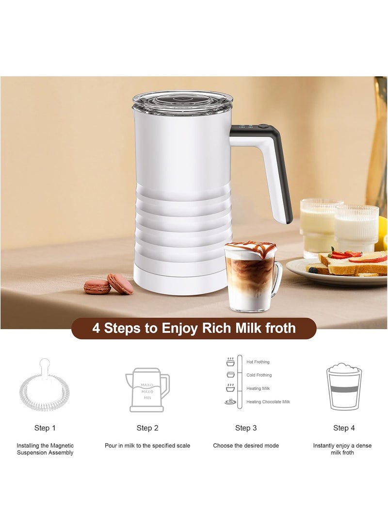 Electric Milk Frother and Steamer 4 in 1 Automatic Milk Warmer 400W Non-Stick Interior 580ml Hot/Cold Stainless Steel Milk Foam Maker for Coffee/Hot Chocolate Milk/Latte/Cappuccinos-White