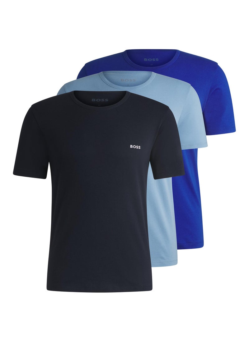 Three-pack of cotton underwear T-shirts with logo embroidery