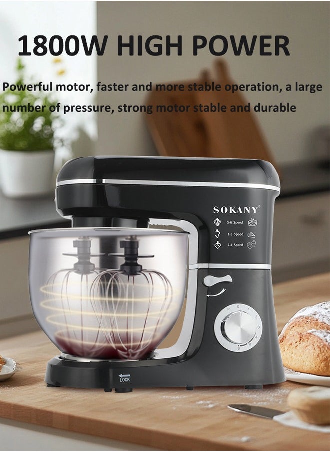 Kitchen Stand Mixer,  with 8L Stainless Steel Bowl, 6 Speed Settings, Electric Food Mixer with Dough for Versatile Baking, Mixing and Kneading, Ideal for Precision Baking ,SK-275,Black/Silver