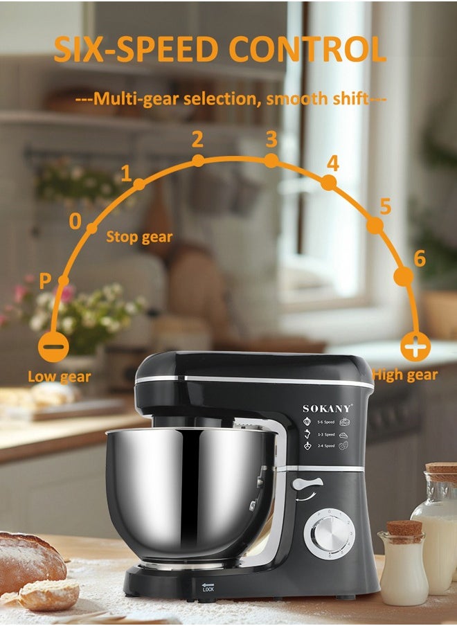 Kitchen Stand Mixer,  with 8L Stainless Steel Bowl, 6 Speed Settings, Electric Food Mixer with Dough for Versatile Baking, Mixing and Kneading, Ideal for Precision Baking ,SK-275,Black/Silver