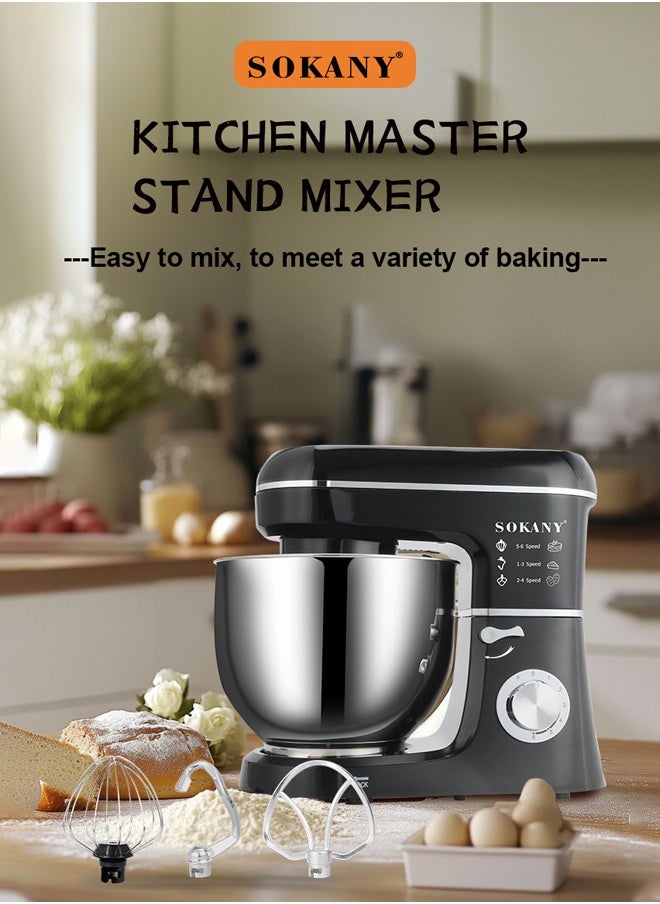 Kitchen Stand Mixer,  with 8L Stainless Steel Bowl, 6 Speed Settings, Electric Food Mixer with Dough for Versatile Baking, Mixing and Kneading, Ideal for Precision Baking ,SK-275,Black/Silver
