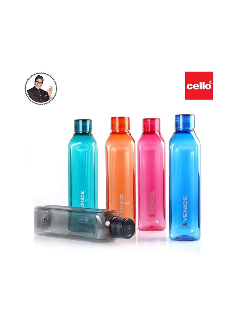 Cello Venice Plastic Bottle Set, 1 Litre, Set of 5, Assorted