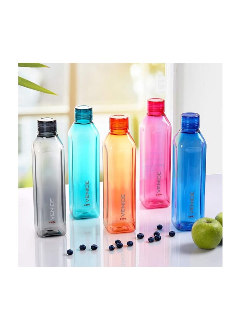 Cello Venice Plastic Bottle Set, 1 Litre, Set of 5, Assorted