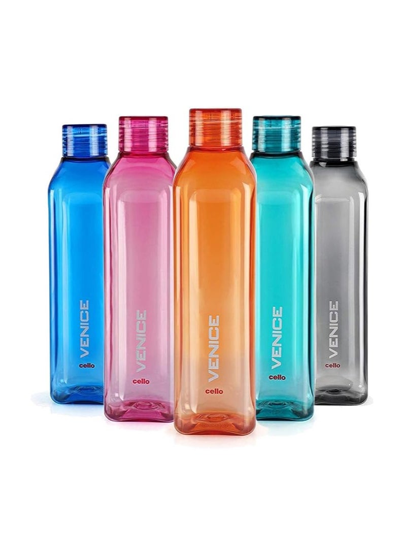 Cello Venice Plastic Bottle Set, 1 Litre, Set of 5, Assorted