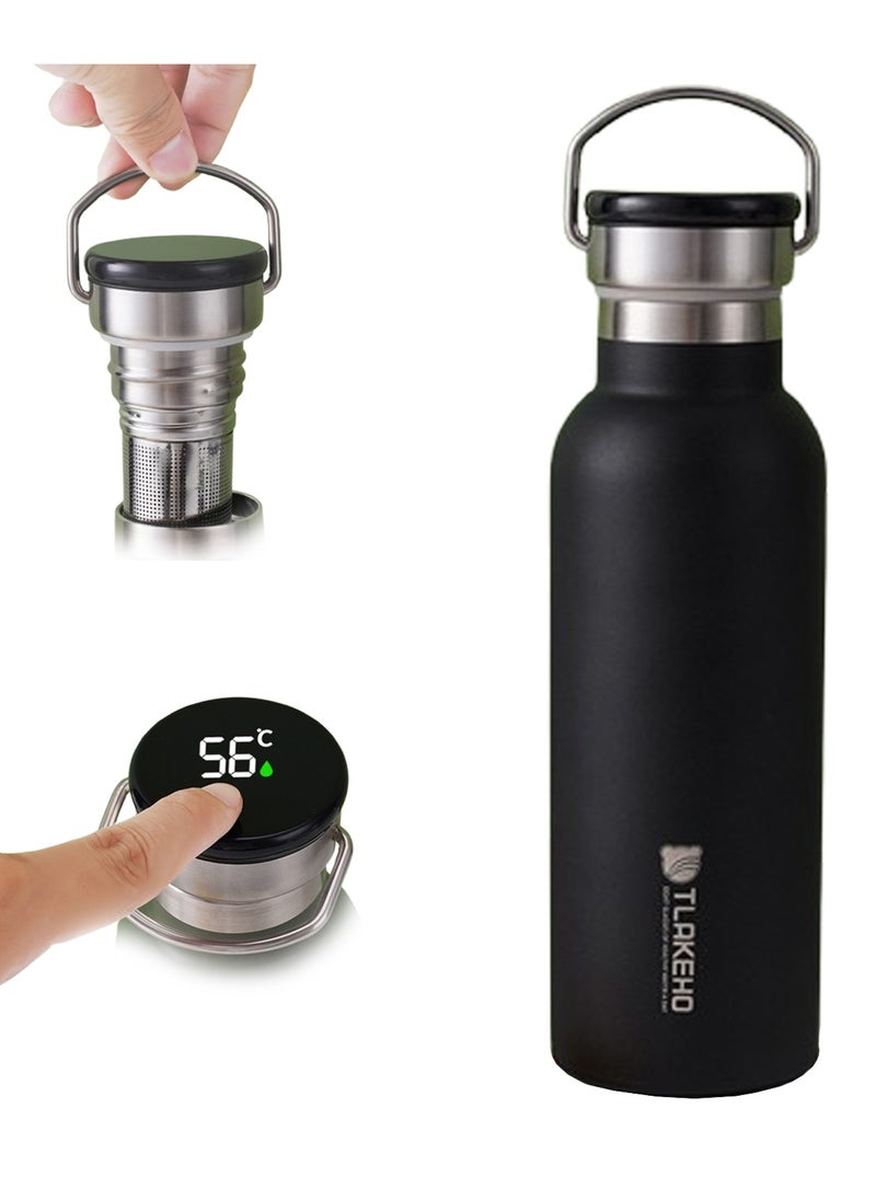 Thermal isulated Water Bottle 500 ML Stainless Steel Double Wall Vacuum insulated Water Bottles for Hot Cold Water Gym Bottle Flask Bottle With LED Dark Black.