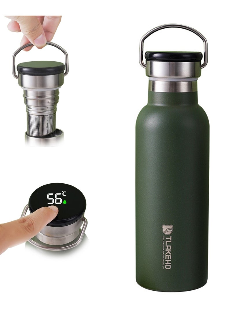 Thermal isulated Water Bottle 500 ML Stainless Steel Double Wall Vacuum insulated Water Bottles for Hot Cold Water Gym Bottle Flask Bottle With LED Dark Green.