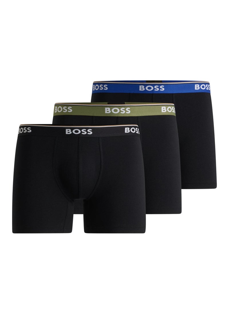 Three-pack of stretch-cotton boxer briefs with logos