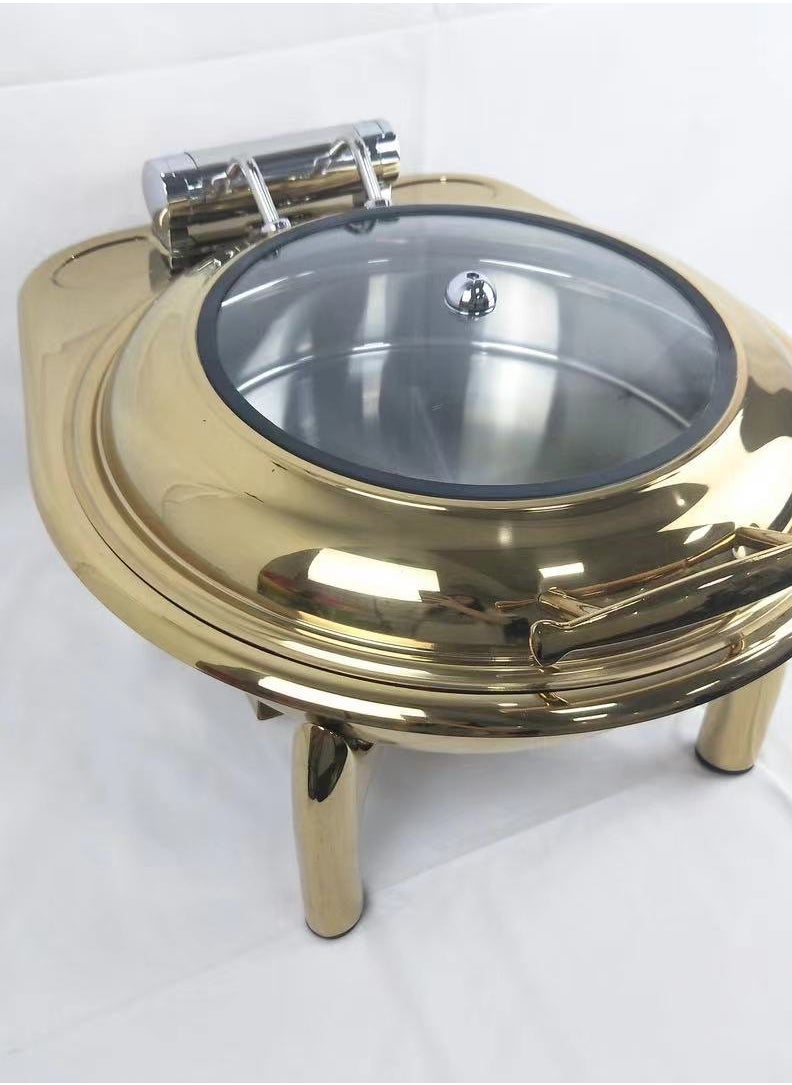 6.0L Arabic Golden Chafing Dish Buffet Set Stainless Steel Buffet Servers and Warmers Round Chafer Food Warmer with Glass Lid for Party Wedding Catering