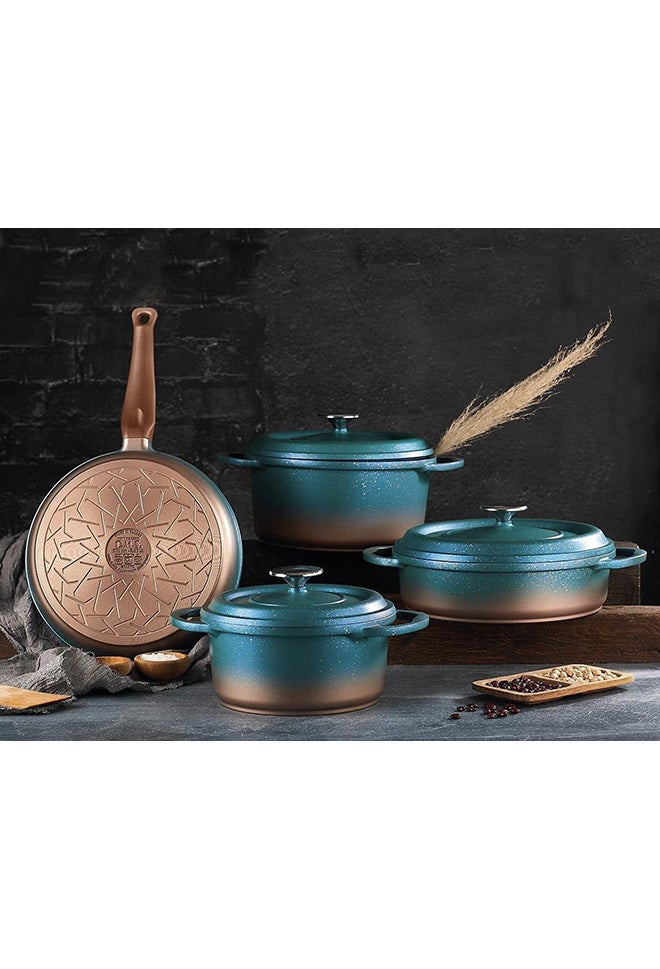 7-Piece Non Stick Die Cast Cookware With Lid Set Mint 26cm