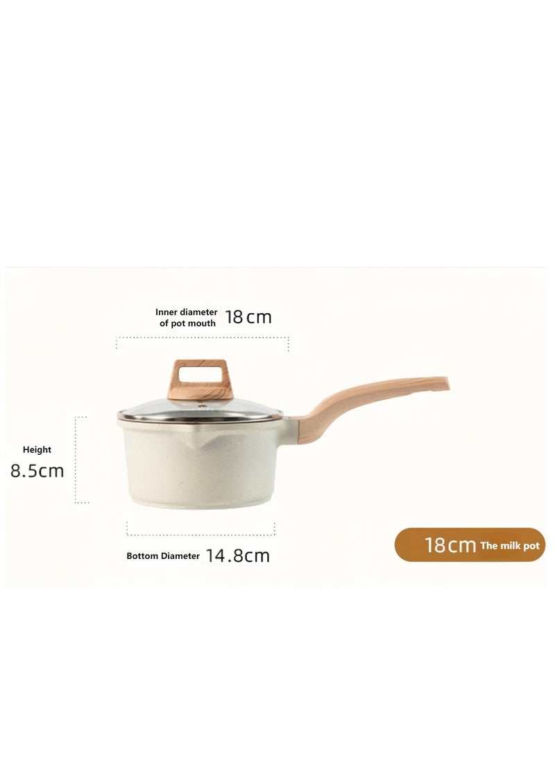 Aluminum Alloy Non Stick Pot, Soup Pot, Stew Pot, Frying Pan 18CM Off White, Including Tempered Glass Lid