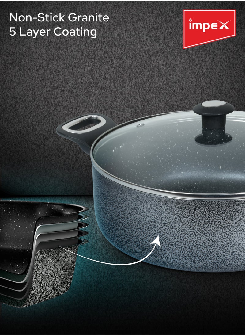 10-Piece Aluminum Cookware Set,5 Layer Super Granite Coating, Non-Stick Surface, Fry Pan 24cm,3 Saucepan with Lid 28\24\20cm, Milk Pan with Lid 18cm And Spatula, PFOA Free-NCB 7110