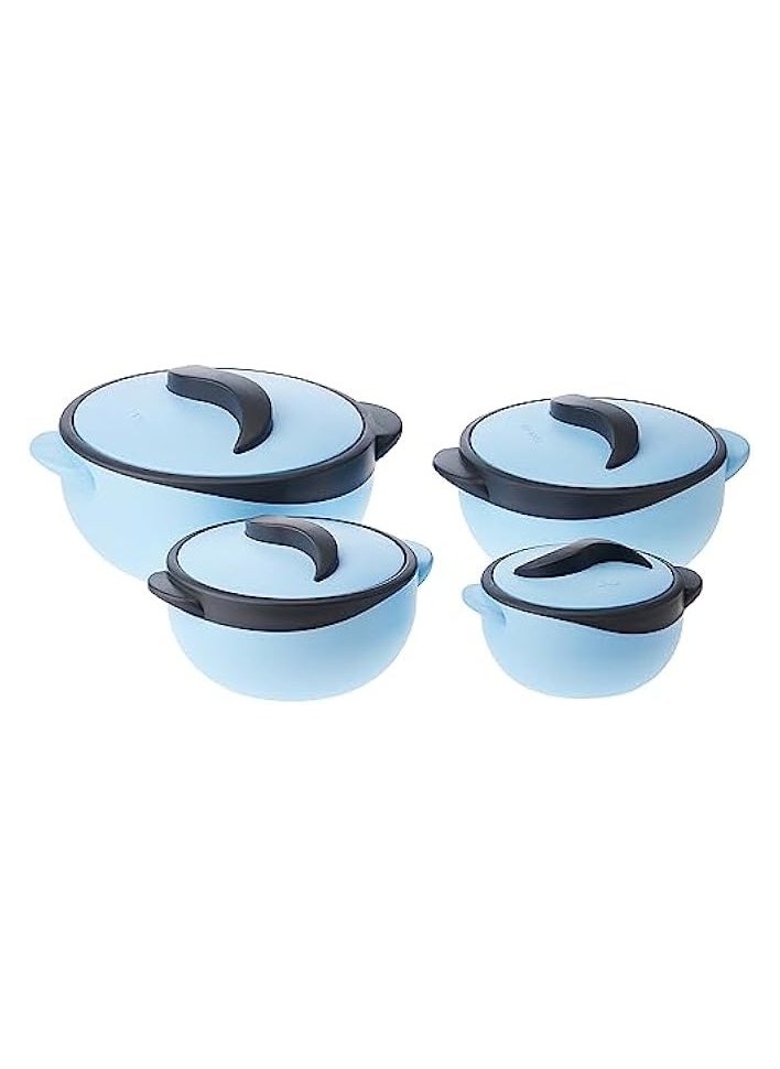 4-Piece Casserole Set Super PU Insulation Hot Pot with Stainless Steel Inner Casing Dishwasher Safe Serving Dishes with Lids Food Storage Container & Warmers,BLUE