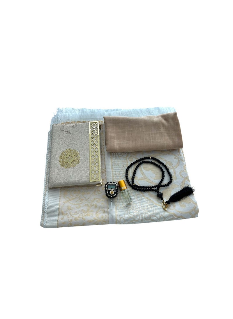 Sajadati Deluxe Muslim Prayer Gift Set – Holy Quran, Premium Salah Mat, Head Scarf, Tasbih Beads & Digital Counter, Oud Oil – Elegant Orange Islamic Gift for Ramadan, Eid & Special Occasions