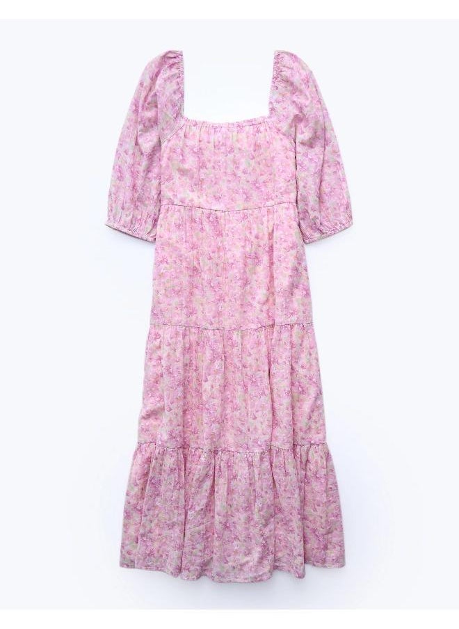 AE Long-Sleeve Tiered Midi Dress