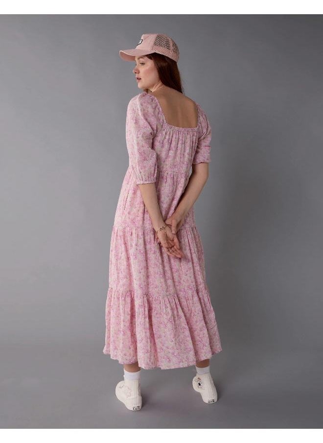AE Long-Sleeve Tiered Midi Dress