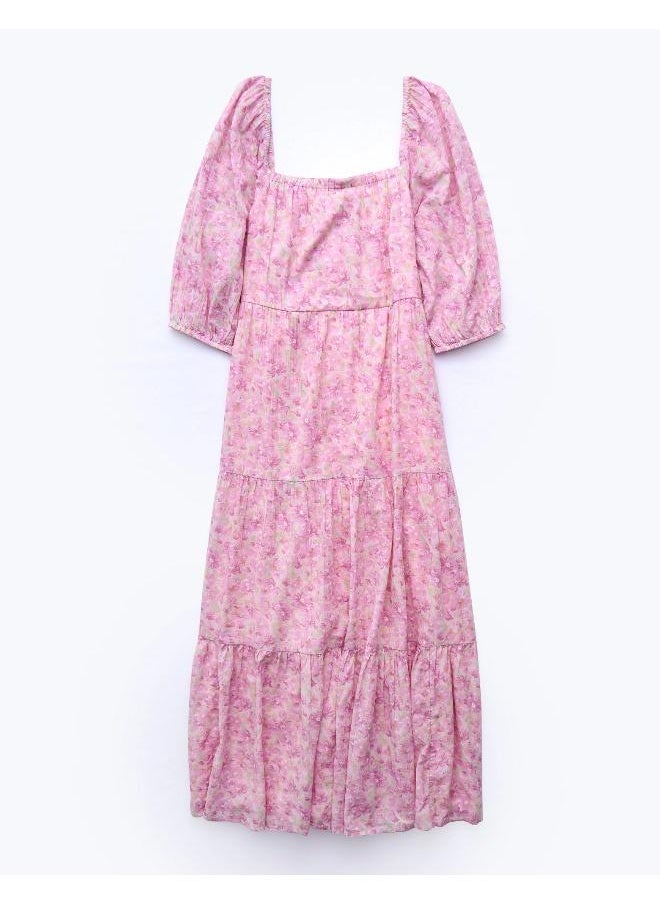 AE Long-Sleeve Tiered Midi Dress