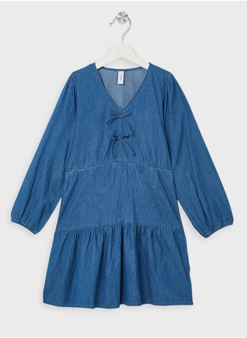 Kids Bow Detail Ruffle Dress