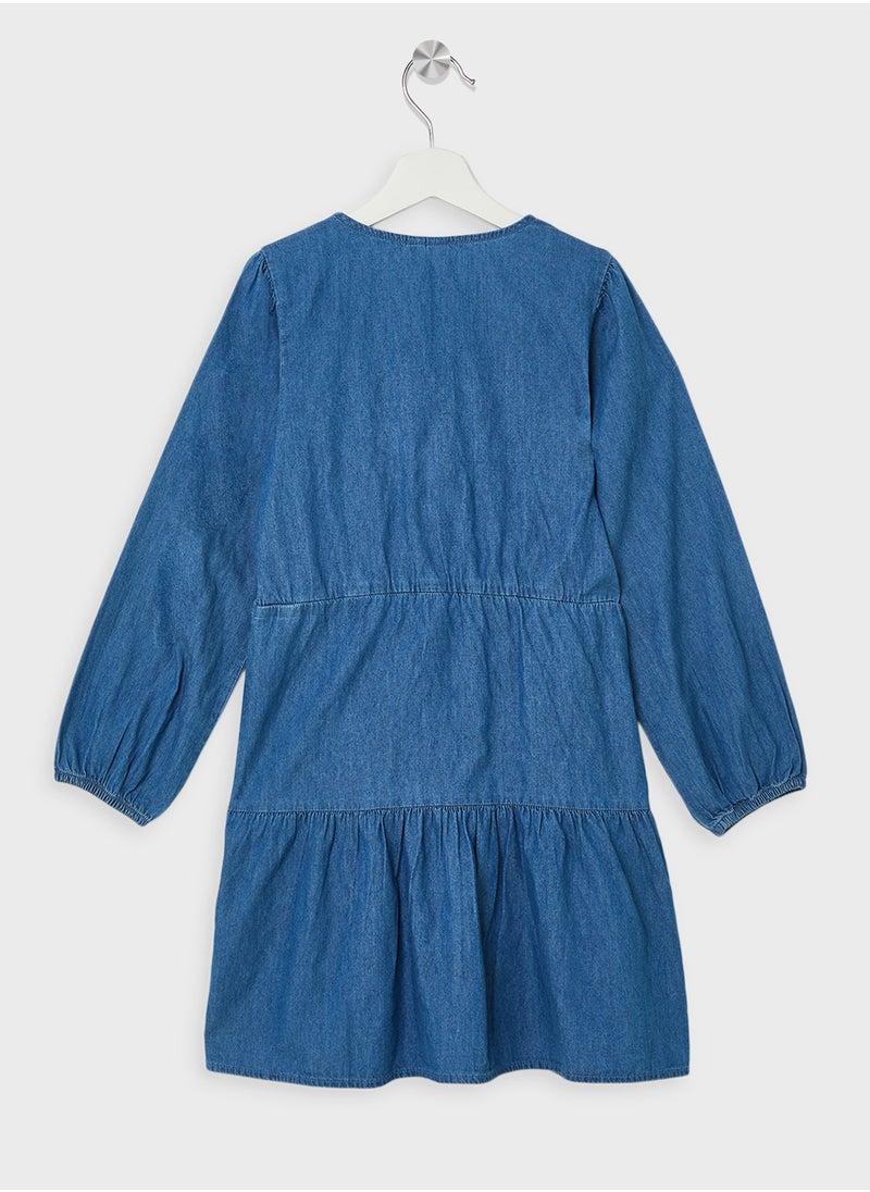 Kids Bow Detail Ruffle Dress