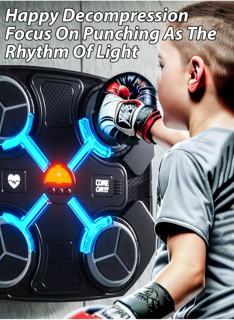 Kids Music Boxing Machine with Bluetooth – Adjustable Height, 3 Reaction Training Modes, Smart Punching Pad for Ages 3-14, Wall-Mounted Fitness Trainer with EVA Foam Area, Gloves & Velcro Included