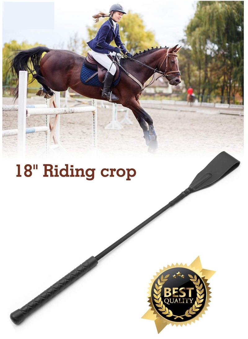 18-Inch Genuine Leather English Riding Whip with Black Harness - Equestrian Riding Accessory for Horse Riding Enthusiasts