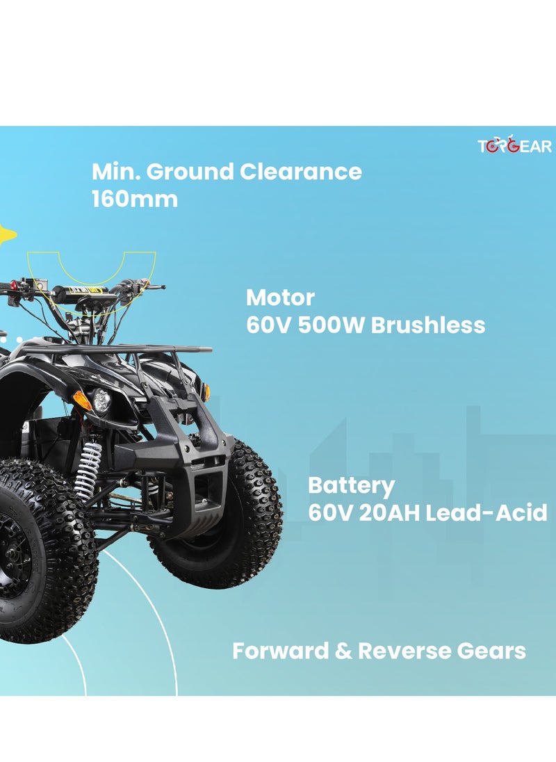 Top Gear TG 450 Electric Quad Bike for Adults, 60V 500W Motor with 3-Speed Adjustment, Disc Brakes, Dual Suspension, LED Lights, and 70KM Range  - Orange