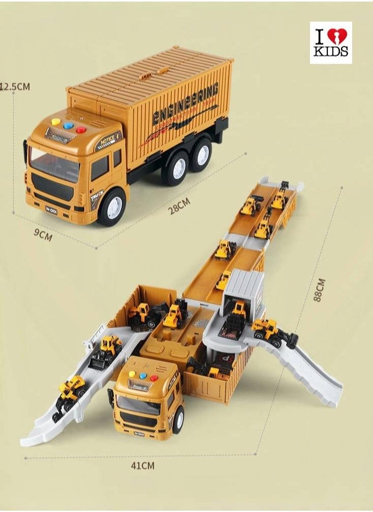 Ejection Engineering Vehicle,Container Truck,12 PCS Alloy Cars,Crane,Gifts For Children 3+Years