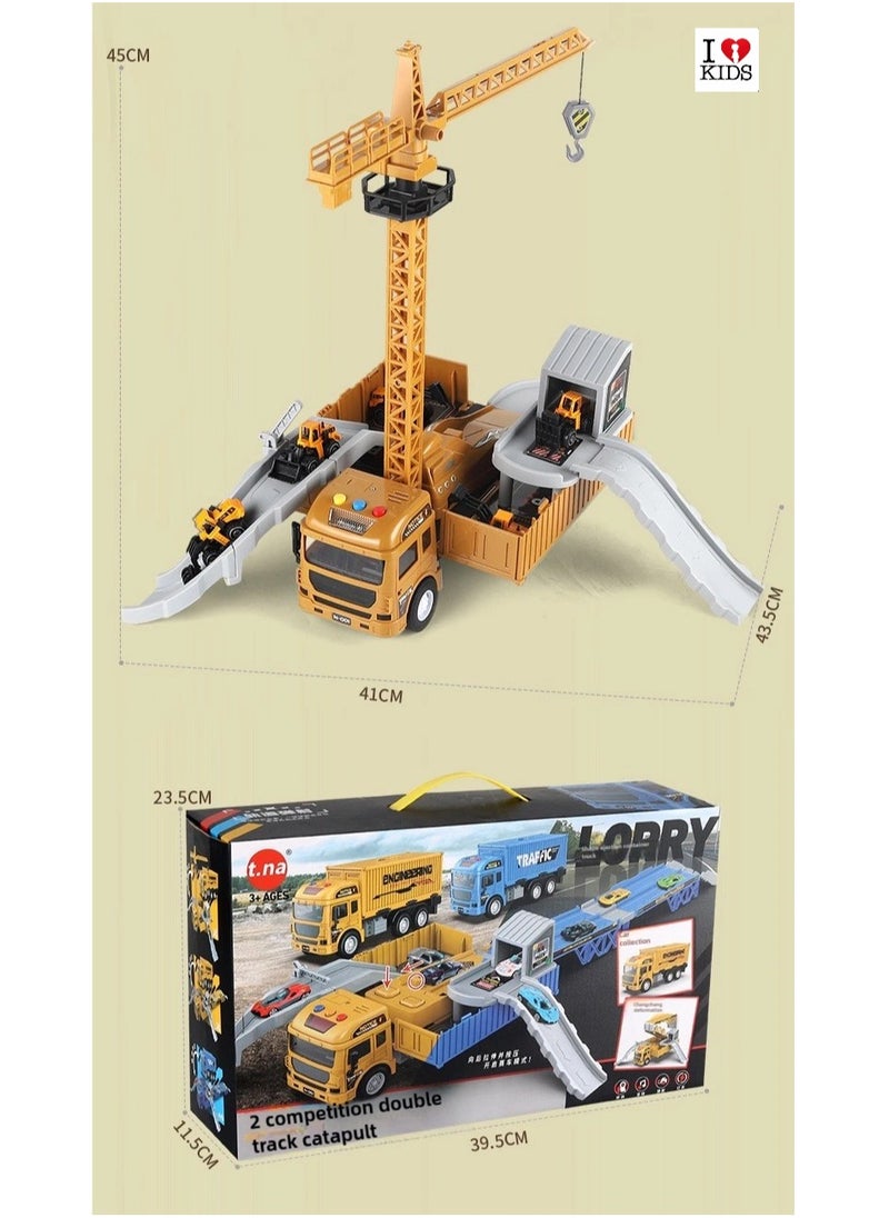 Ejection Engineering Vehicle,Container Truck,12 PCS Alloy Cars,Crane,Gifts For Children 3+Years