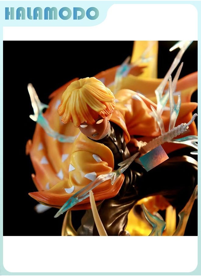 Purgatory Flash Simple Carving of Zenitsu Agatsuma Double Head Sculpture with Light-up Eyes Scene Handmade Model Desk Decoration Toy 35 cm